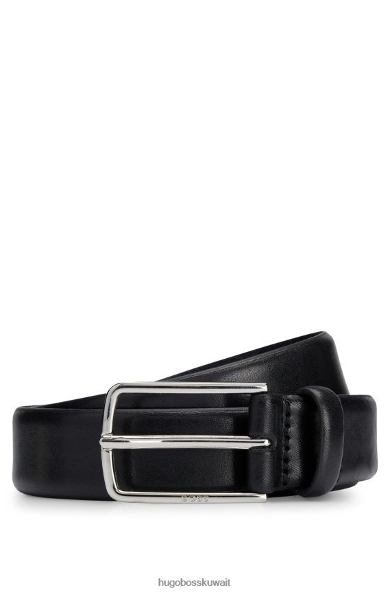 4TFNJN5422 أسود Hugo Boss حزام بإبزيم دبوسي أسود من جلد هوغو المدبوغ نباتيًا
