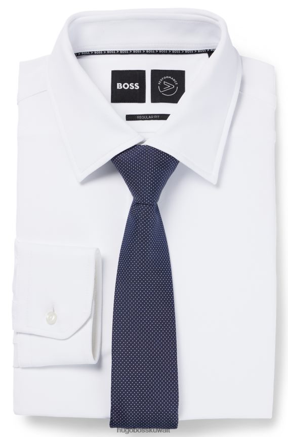 4TFNJN5424 أزرق غامق Hugo Boss ربطة عنق هوغو ذات نقاط صغيرة باللون الأزرق الداكن من قماش الجاكار الحريري