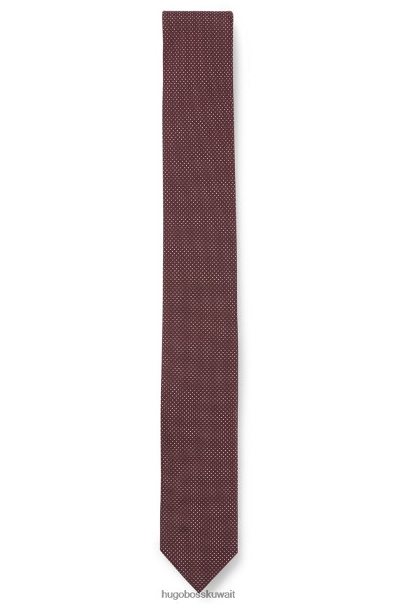 4TFNJN5425 بني غامق Hugo Boss ربطة عنق هوغو ذات نقاط صغيرة باللون البني الداكن من قماش الجاكار الحريري