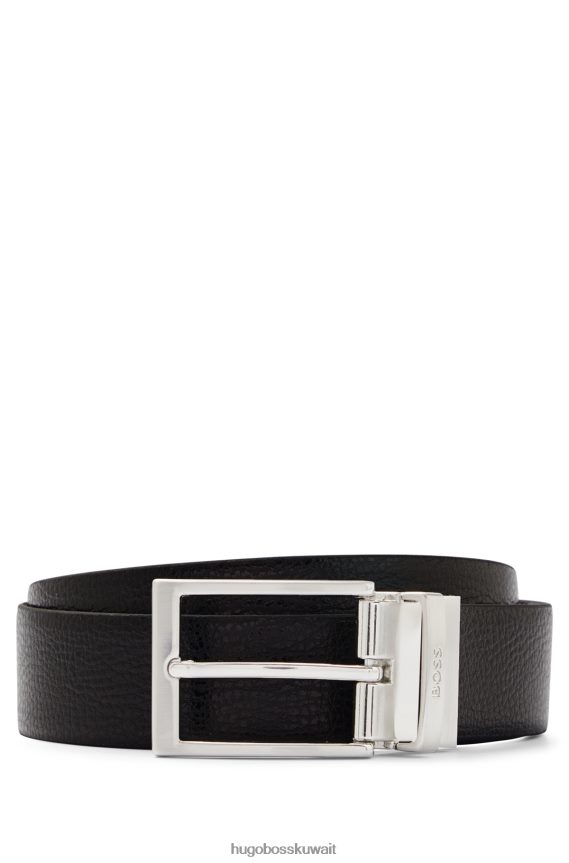 4TFNJN5429 أسود Hugo Boss حزام ذو وجهين مصنوع من الجلد الإيطالي المنظم والسلس باللون الأسود