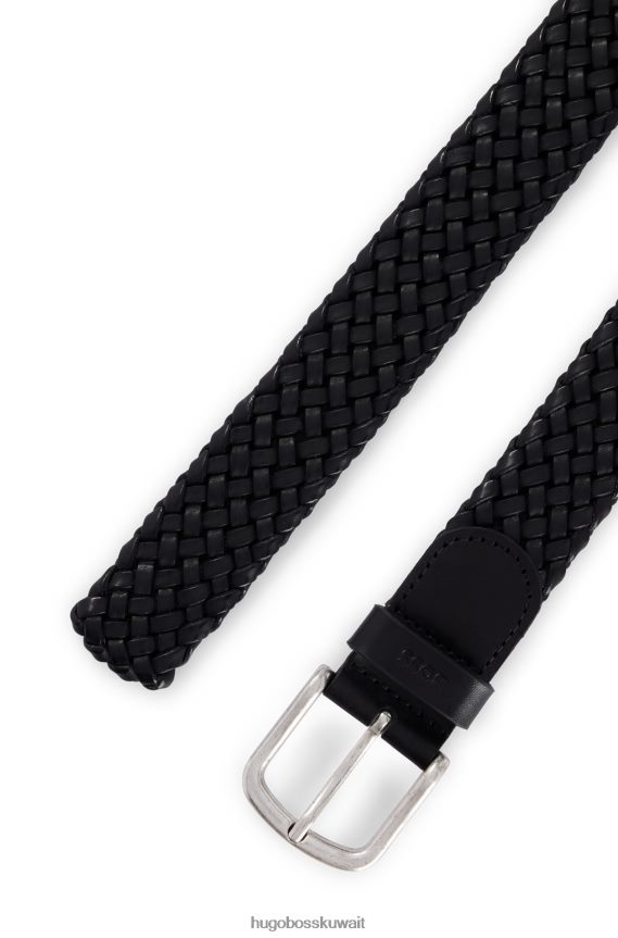 4TFNJN5433 أسود Hugo Boss حزام من الجلد المنسوج مع شعار هوغو الأسود