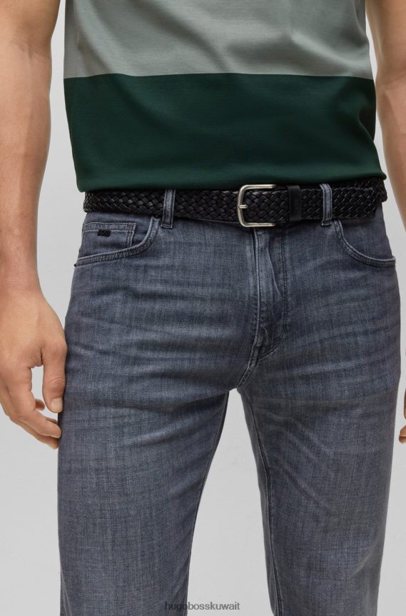 4TFNJN5433 أسود Hugo Boss حزام من الجلد المنسوج مع شعار هوغو الأسود