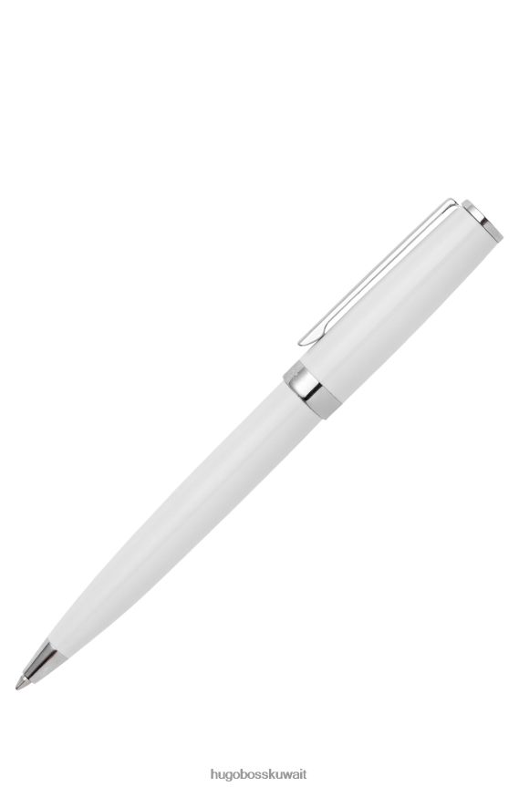 4TFNJN5434 أبيض Hugo Boss قلم حبر جاف أبيض مطلي بالورنيش الأبيض اللامع مع حلقة شعار هوغو