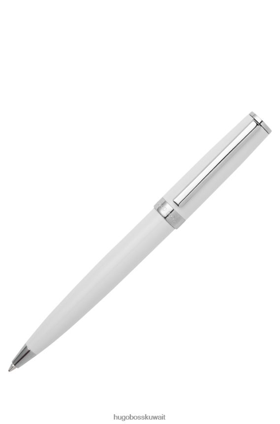 4TFNJN5434 أبيض Hugo Boss قلم حبر جاف أبيض مطلي بالورنيش الأبيض اللامع مع حلقة شعار هوغو
