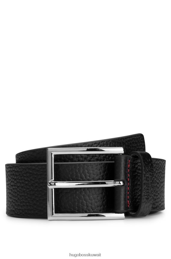 4TFNJN5435 أسود Hugo Boss حزام من الجلد المحبب مع شعار Keeper Hugo باللون الأسود