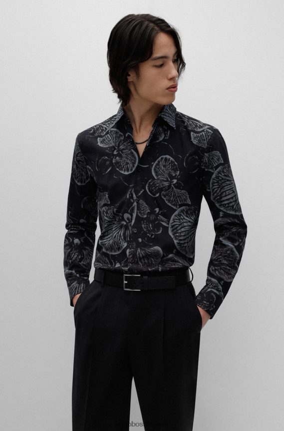 4TFNJN5435 أسود Hugo Boss حزام من الجلد المحبب مع شعار Keeper Hugo باللون الأسود