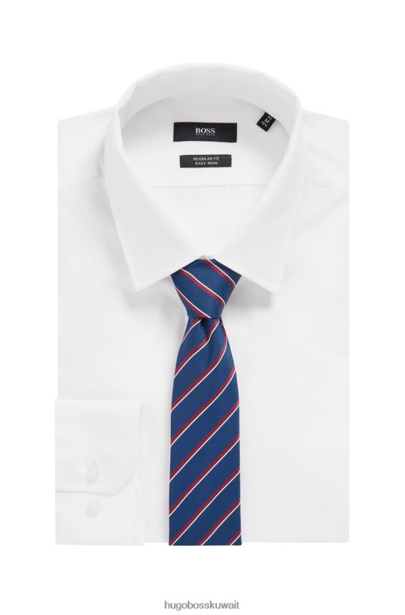 4TFNJN5441 أزرق غامق Hugo Boss ربطة عنق من القماش المعاد تدويره باللون الأزرق الداكن مع خطوط مائلة