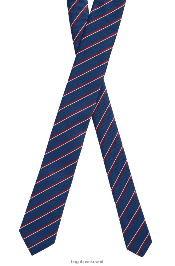 4TFNJN5441 أزرق غامق Hugo Boss ربطة عنق من القماش المعاد تدويره باللون الأزرق الداكن مع خطوط مائلة