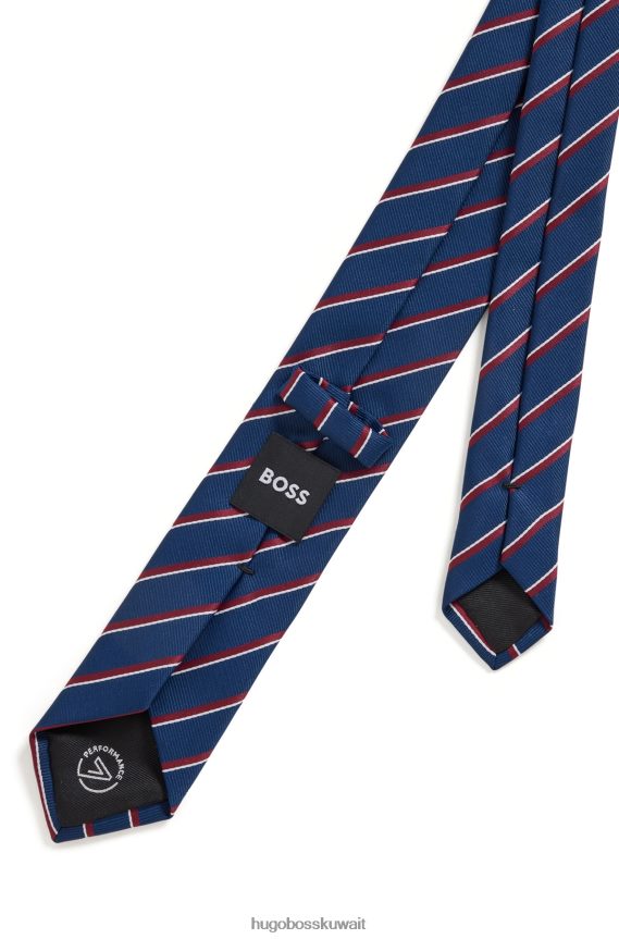 4TFNJN5441 أزرق غامق Hugo Boss ربطة عنق من القماش المعاد تدويره باللون الأزرق الداكن مع خطوط مائلة
