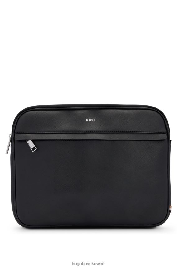 4TFNJN5448 أسود Hugo Boss حافظة محفظة منظمة مع حروف شعار هوغو باللون الأسود