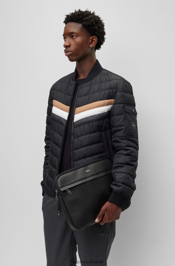 4TFNJN5448 أسود Hugo Boss حافظة محفظة منظمة مع حروف شعار هوغو باللون الأسود