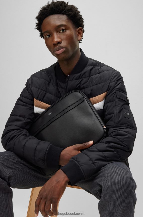 4TFNJN5448 أسود Hugo Boss حافظة محفظة منظمة مع حروف شعار هوغو باللون الأسود