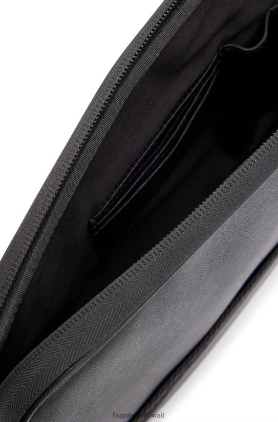 4TFNJN5448 أسود Hugo Boss حافظة محفظة منظمة مع حروف شعار هوغو باللون الأسود