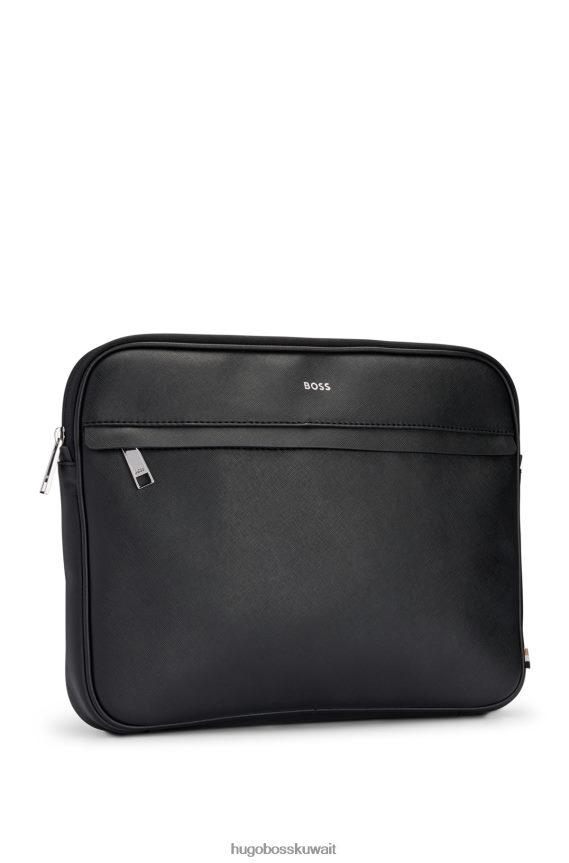 4TFNJN5448 أسود Hugo Boss حافظة محفظة منظمة مع حروف شعار هوغو باللون الأسود