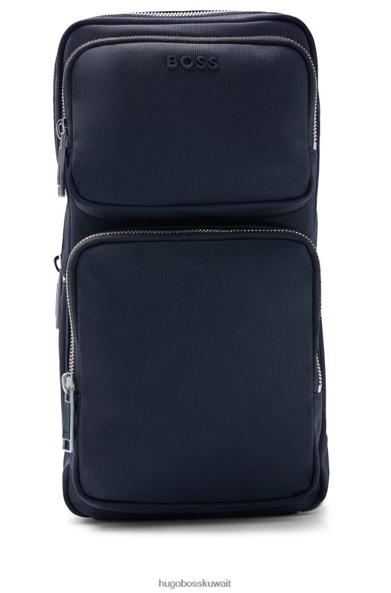 4TFNJN5449 أسود Hugo Boss حقيبة ظهر هوغو سوداء بحزام أحادي مع تفاصيل الشعار