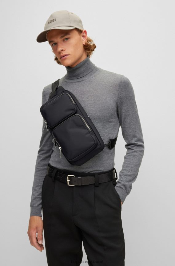 4TFNJN5449 أسود Hugo Boss حقيبة ظهر هوغو سوداء بحزام أحادي مع تفاصيل الشعار