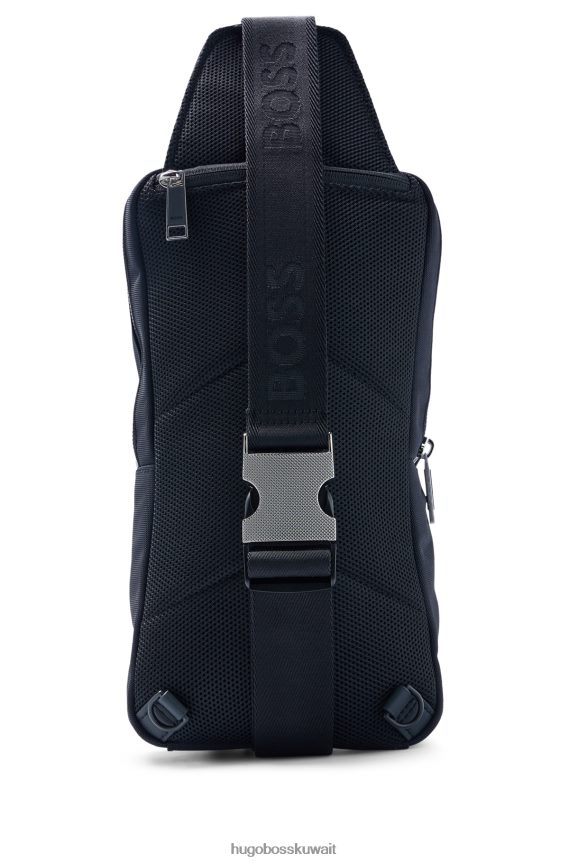 4TFNJN5449 أسود Hugo Boss حقيبة ظهر هوغو سوداء بحزام أحادي مع تفاصيل الشعار