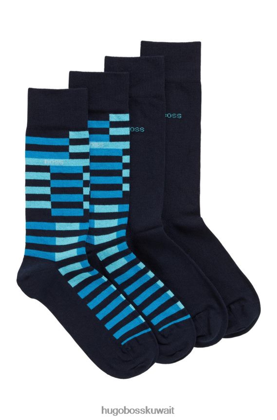 4TFNJN544 أزرق/أسود/رمادي Hugo Boss عبوة من 2 جوارب 50467708 باللون الأزرق