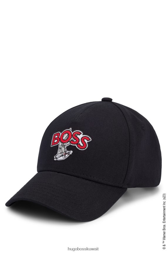 4TFNJN5454 أسود Hugo Boss قبعة لوني تونز × من نسيج قطني مضلع مع شعار ورقعة شخصية