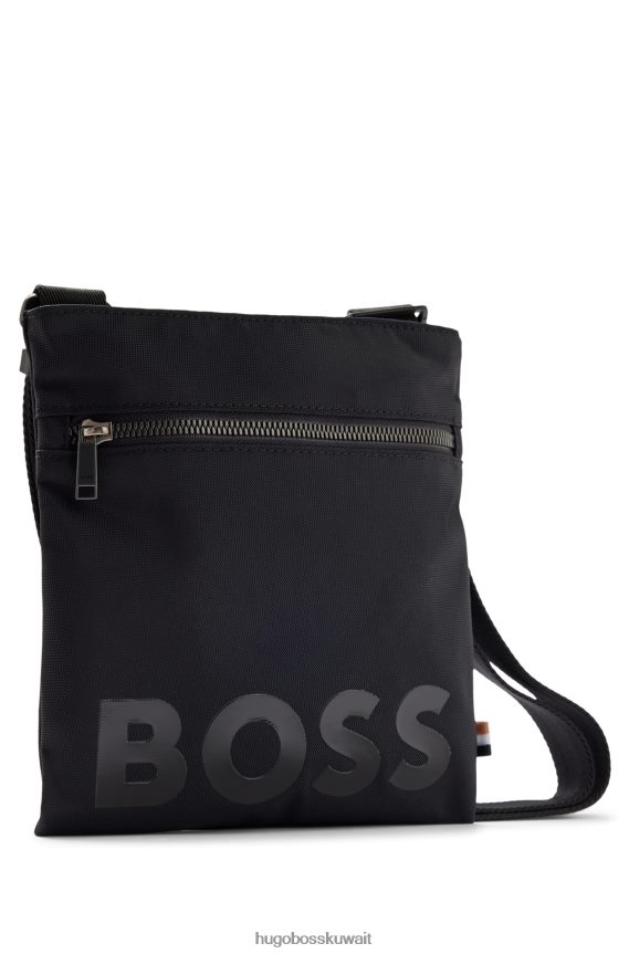 4TFNJN5457 أسود Hugo Boss حقيبة هيوغو سوداء من النايلون المعاد تدويره مع شعار مطبوع