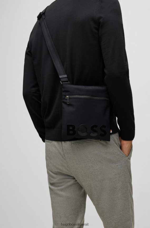 4TFNJN5457 أسود Hugo Boss حقيبة هيوغو سوداء من النايلون المعاد تدويره مع شعار مطبوع