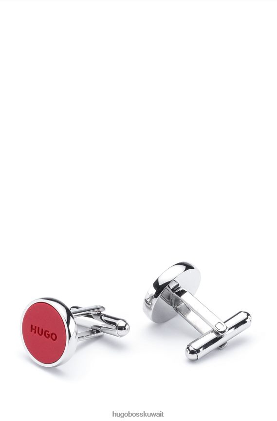 4TFNJN5459 أحمر Hugo Boss أزرار أكمام هوغو مستديرة مع قلب المينا وشعار محفور باللون الأحمر