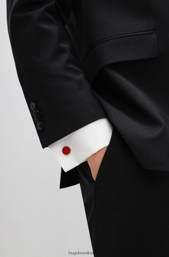 4TFNJN5459 أحمر Hugo Boss أزرار أكمام هوغو مستديرة مع قلب المينا وشعار محفور باللون الأحمر