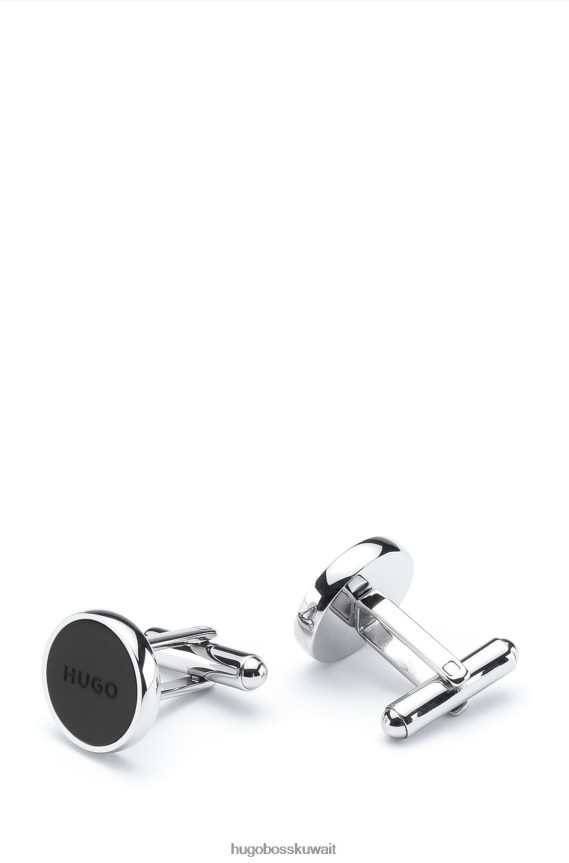 4TFNJN5460 أسود Hugo Boss أزرار أكمام مستديرة مع قلب المينا وشعار هوغو أسود محفور