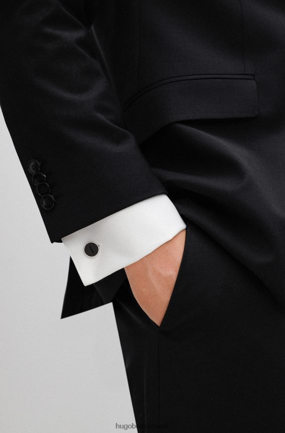 4TFNJN5460 أسود Hugo Boss أزرار أكمام مستديرة مع قلب المينا وشعار هوغو أسود محفور