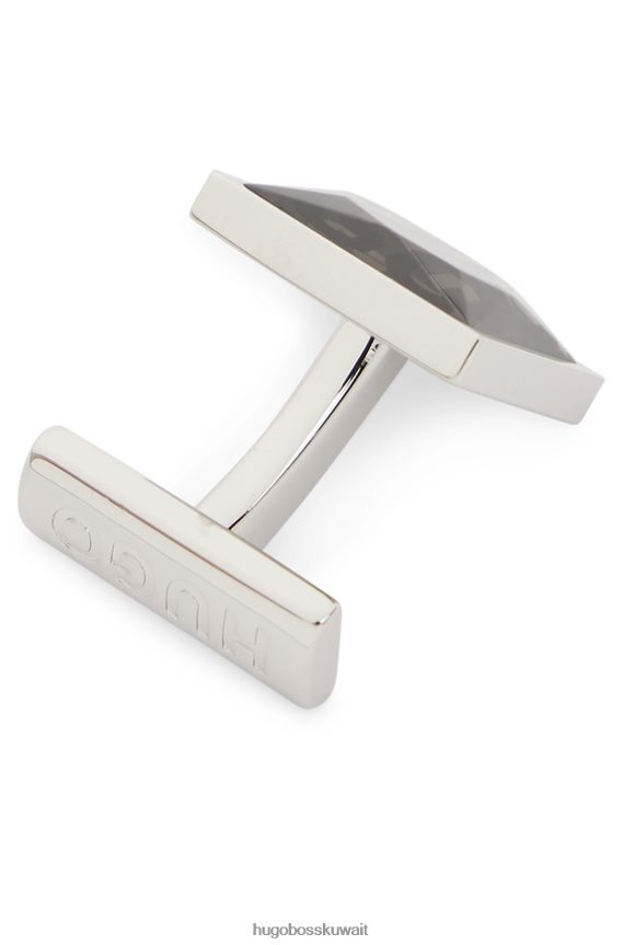 4TFNJN5461 فضة Hugo Boss أزرار أكمام فضية الأوجه مع شعار هوغو مكدس