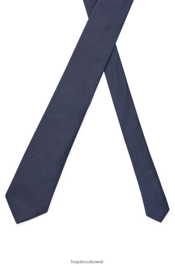 4TFNJN5466 أزرق غامق Hugo Boss ربطة عنق رسمية من قماش الجاكار الحريري باللون الأزرق الداكن