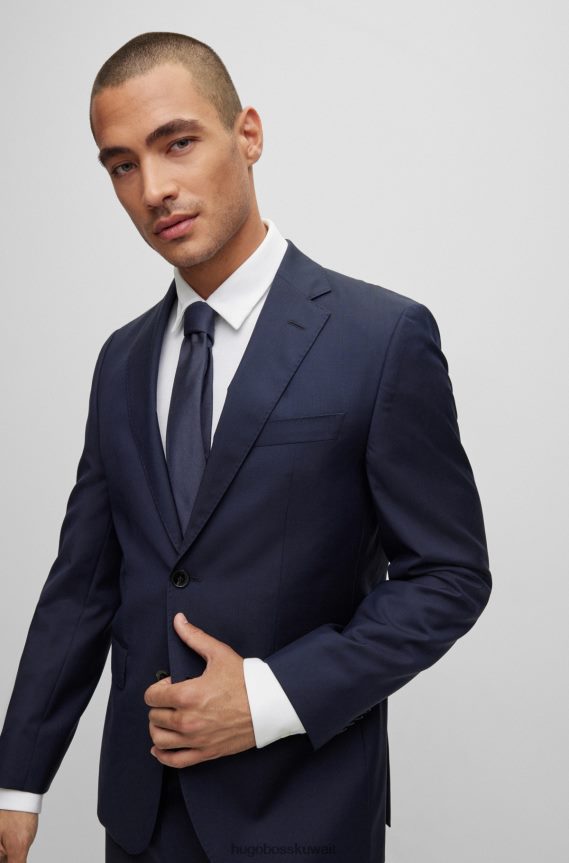 4TFNJN5466 أزرق غامق Hugo Boss ربطة عنق رسمية من قماش الجاكار الحريري باللون الأزرق الداكن