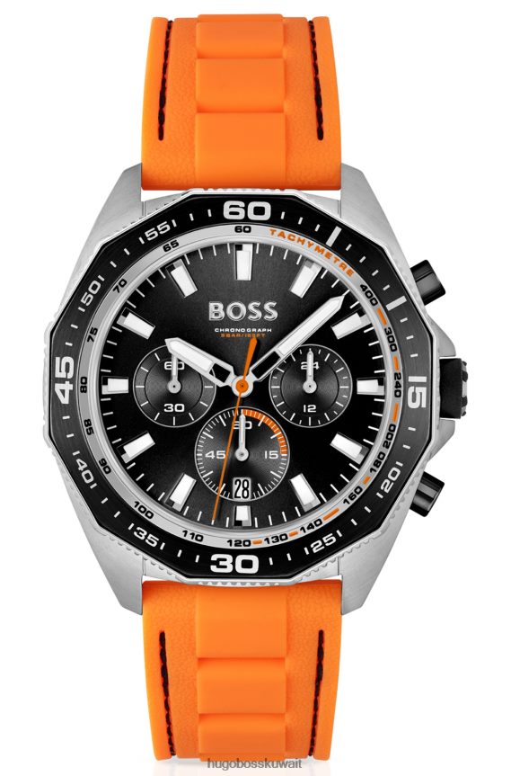 4TFNJN5467 حزمة مسبقة متنوعة Hugo Boss ساعة كرونوغراف متنوعة بحزام سيليكون برتقالي مع إطار هندسي هوغو