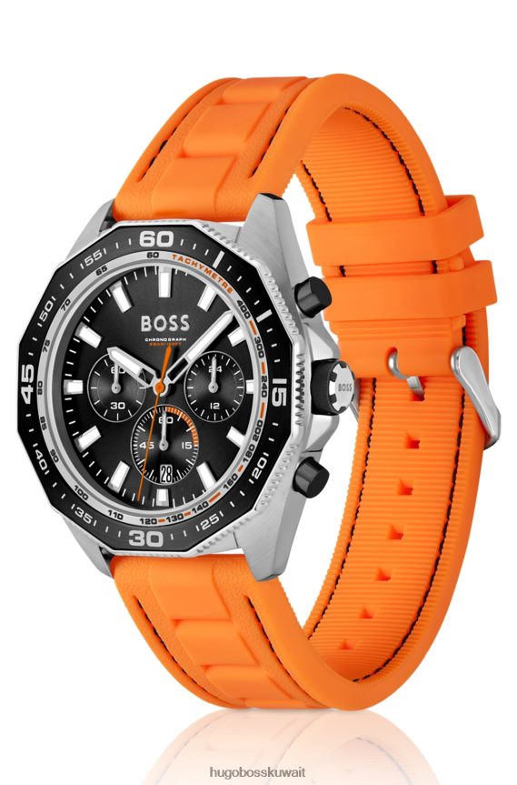 4TFNJN5467 حزمة مسبقة متنوعة Hugo Boss ساعة كرونوغراف متنوعة بحزام سيليكون برتقالي مع إطار هندسي هوغو