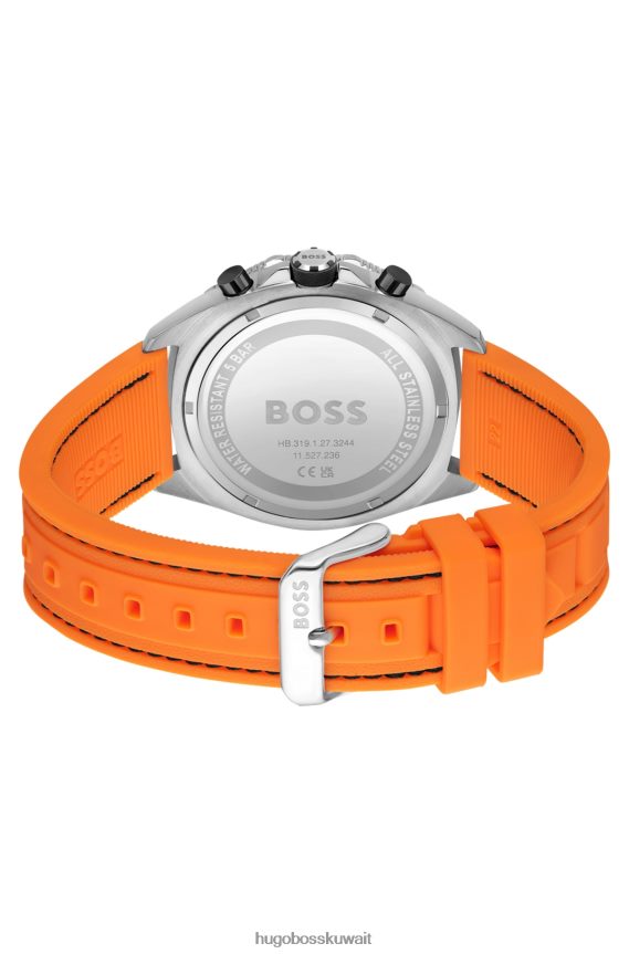 4TFNJN5467 حزمة مسبقة متنوعة Hugo Boss ساعة كرونوغراف متنوعة بحزام سيليكون برتقالي مع إطار هندسي هوغو