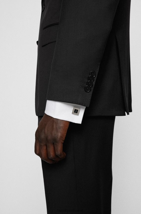 4TFNJN5469 أسود Hugo Boss أزرار أكمام هوغو مربعة الشكل باللون الأسود مع شعار مرصع بالعقيق الأسود
