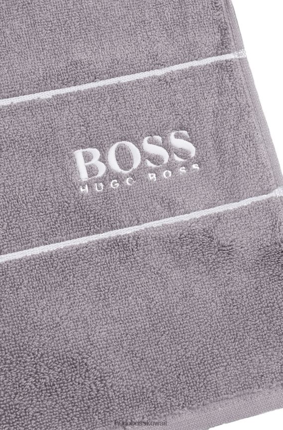 4TFNJN5477 رمادي Hugo Boss منشفة الضيوف من هوغو من القطن المصري مع شعار رمادي متباين