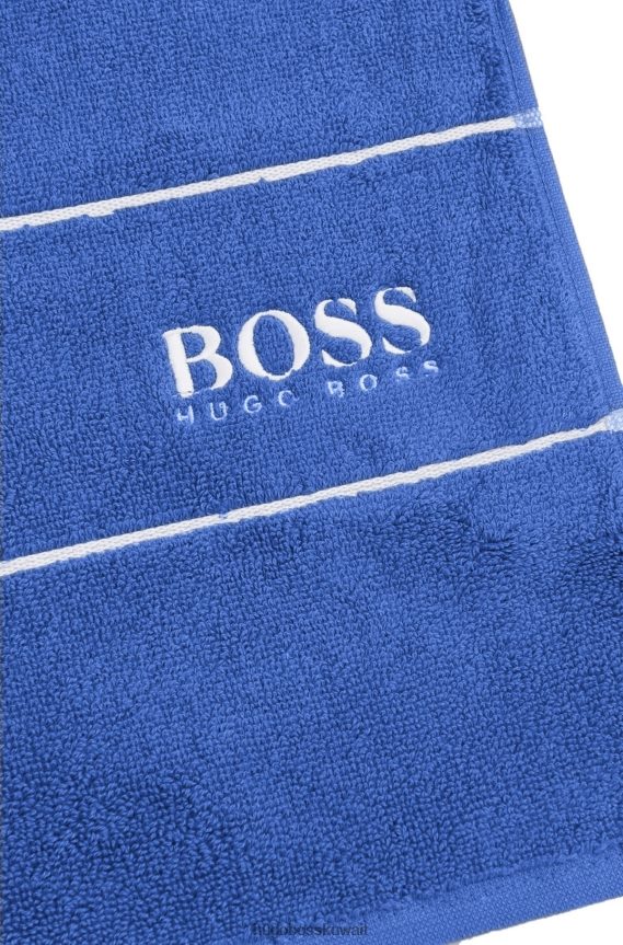 4TFNJN5482 أزرق Hugo Boss منشفة ضيوف من القطن المصري باللون الأزرق مع شعار متباين من هوغو