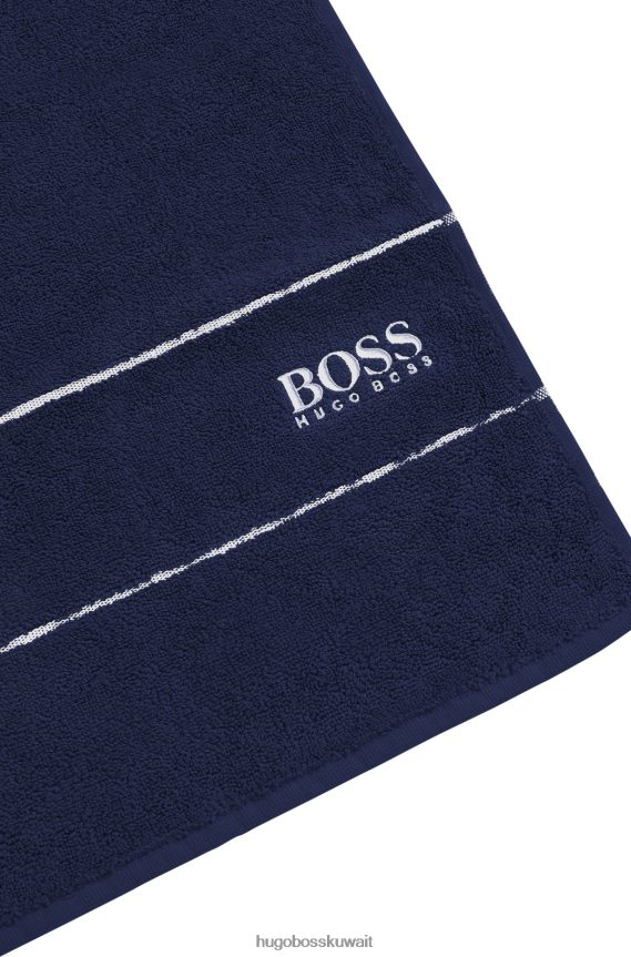 4TFNJN5483 أزرق غامق Hugo Boss منشفة هوغو للضيوف من القطن المصري مع شعار متباين باللون الأزرق الداكن