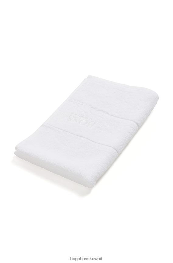 4TFNJN5485 أبيض Hugo Boss منشفة ضيوف من القطن المصري باللون الأبيض مع شعار هوغو متباين