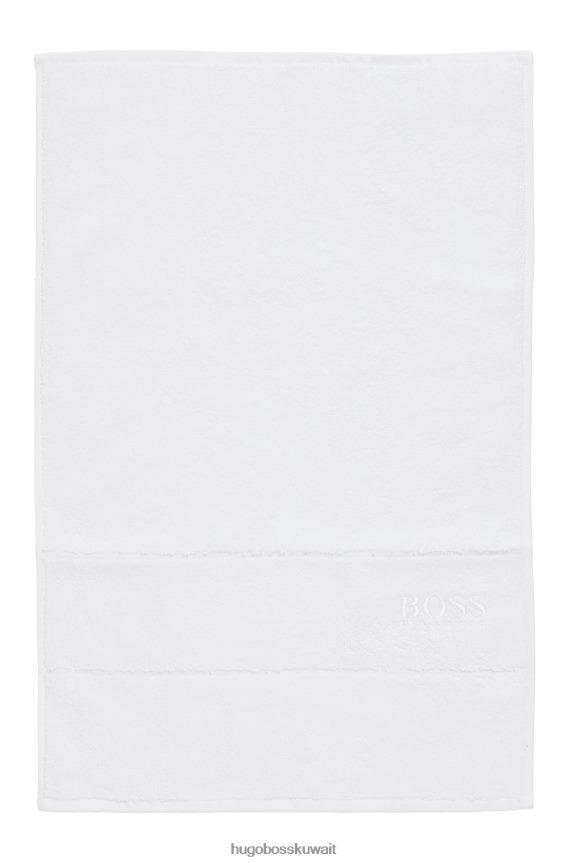 4TFNJN5485 أبيض Hugo Boss منشفة ضيوف من القطن المصري باللون الأبيض مع شعار هوغو متباين