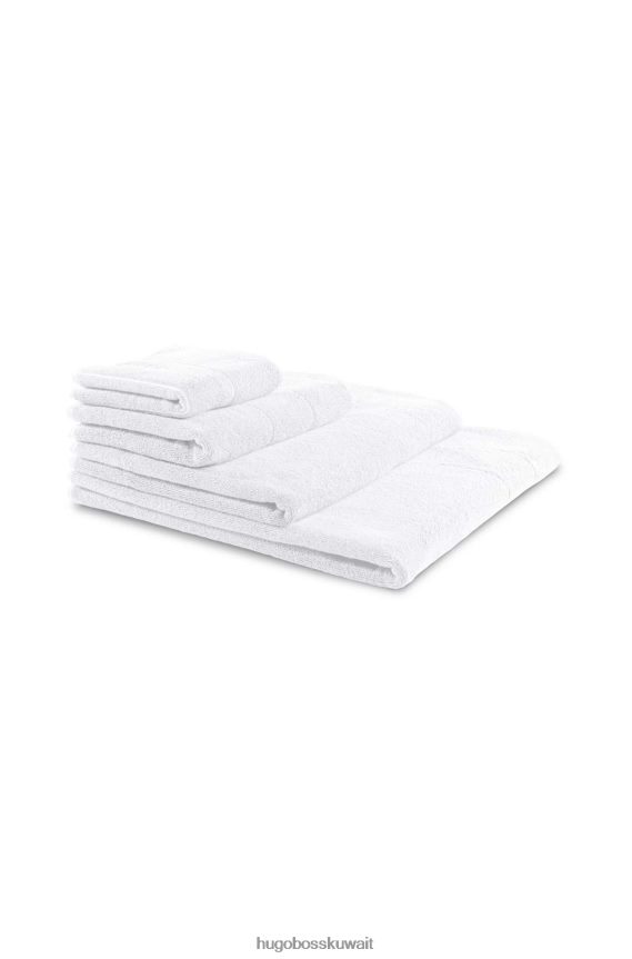 4TFNJN5485 أبيض Hugo Boss منشفة ضيوف من القطن المصري باللون الأبيض مع شعار هوغو متباين