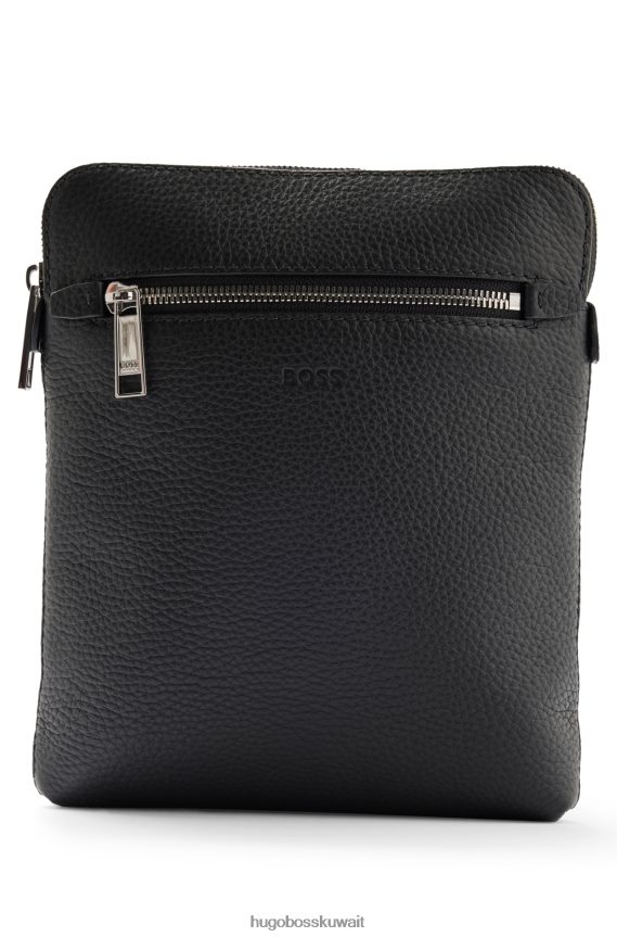 4TFNJN5487 أسود Hugo Boss حقيبة هوغو سوداء من الجلد الإيطالي المحبب مع جيب أمامي بسحاب