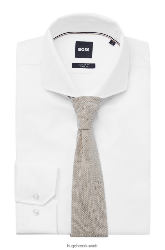 4TFNJN5489 البيج الفاتح Hugo Boss ربطة عنق هوغو مستقيمة من الحرير مع هيكل بيكيه محبوك باللون البيج الفاتح