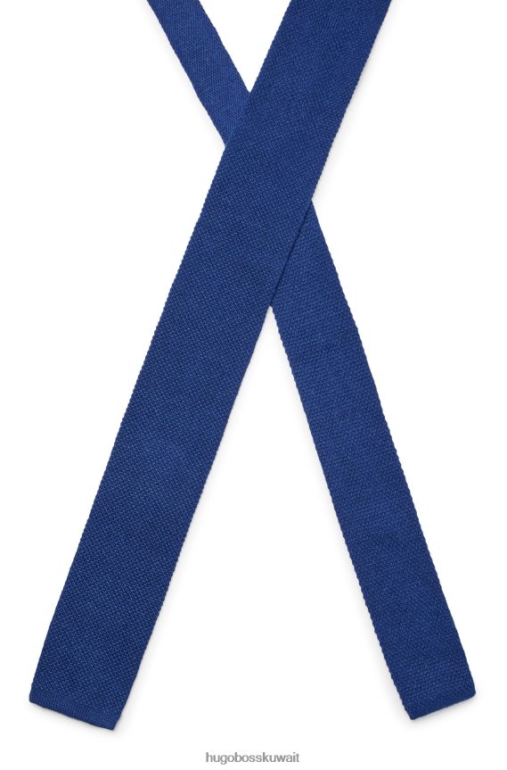 4TFNJN5490 أزرق غامق Hugo Boss ربطة عنق مستقيمة من الحرير مع هيكل محبوك من البيكيه باللون الأزرق الداكن