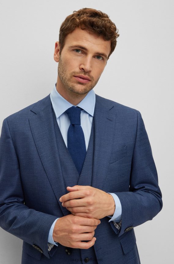 4TFNJN5490 أزرق غامق Hugo Boss ربطة عنق مستقيمة من الحرير مع هيكل محبوك من البيكيه باللون الأزرق الداكن