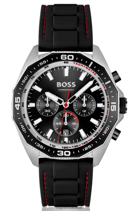 4TFNJN5491 حزمة مسبقة متنوعة Hugo Boss ساعة كرونوغراف متنوعة بحزام سيليكون مخيط مسبقًا مع إطار هندسي هوغو
