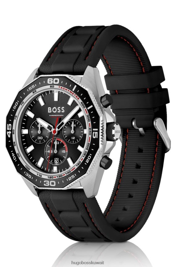 4TFNJN5491 حزمة مسبقة متنوعة Hugo Boss ساعة كرونوغراف متنوعة بحزام سيليكون مخيط مسبقًا مع إطار هندسي هوغو