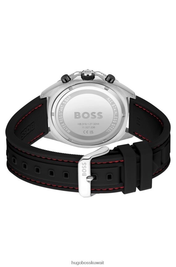 4TFNJN5491 حزمة مسبقة متنوعة Hugo Boss ساعة كرونوغراف متنوعة بحزام سيليكون مخيط مسبقًا مع إطار هندسي هوغو