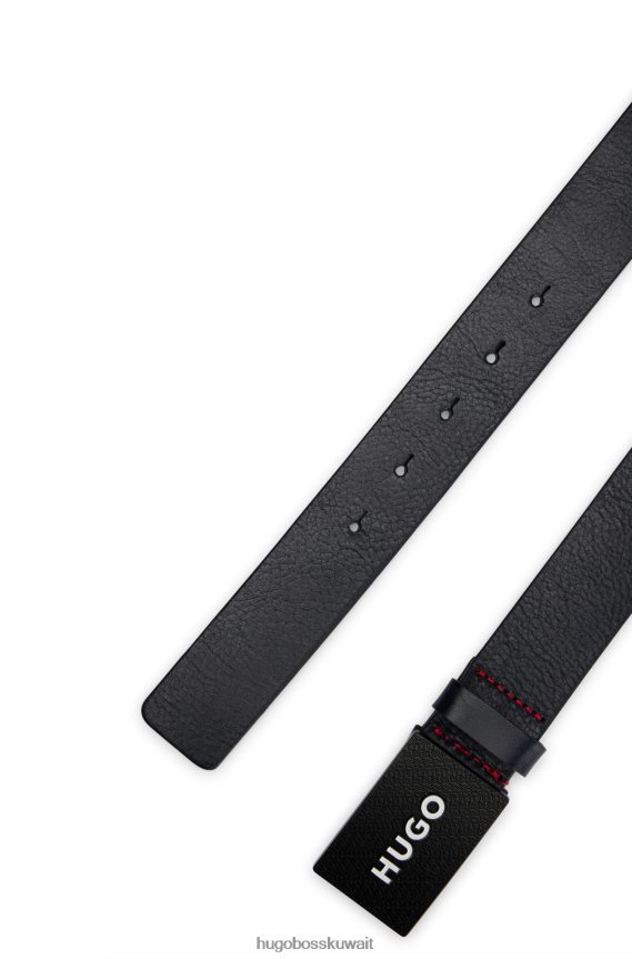 4TFNJN5492 أزرق غامق Hugo Boss حزام من الجلد الإيطالي مع مشبك هوغو ذو علامة تجارية باللون الأزرق الداكن